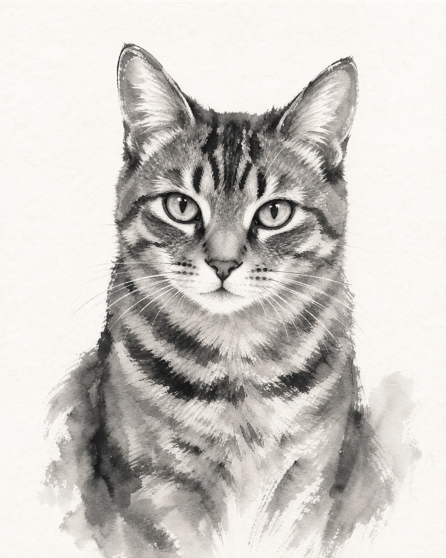 Grey tabby on the sofa in Ink Wash — rendered artwork