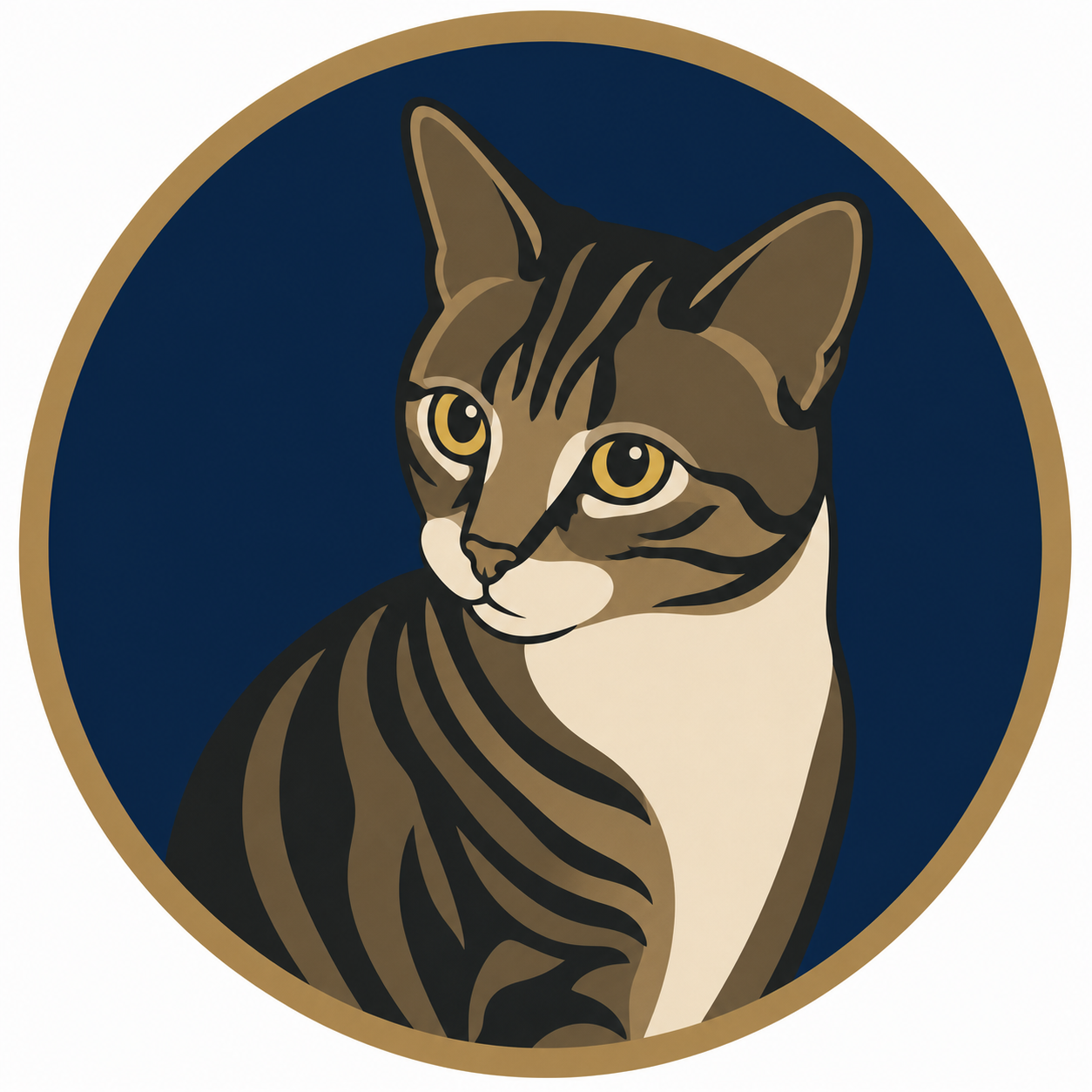 Tabby cat in the kitchen in Thread Badge — rendered artwork