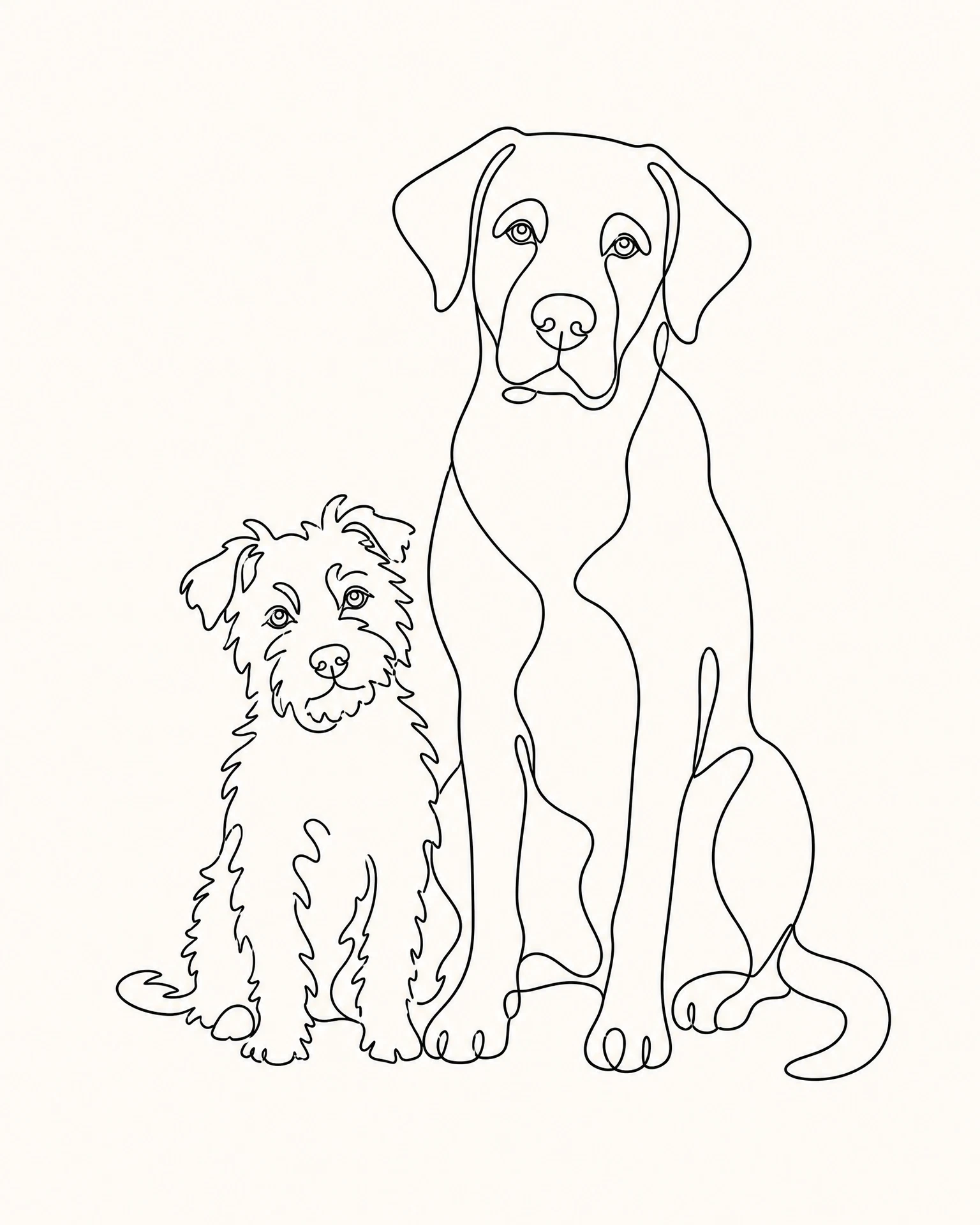 Terrier and labrador together in Single Line — rendered artwork