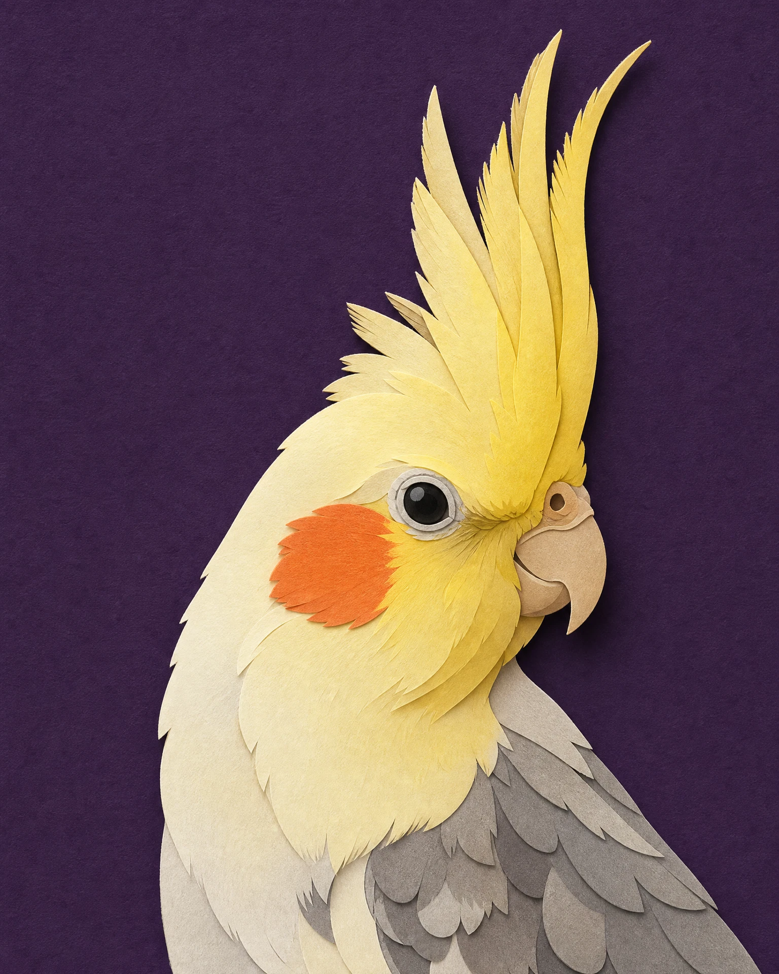 Cockatiel in Paper Cut — rendered artwork