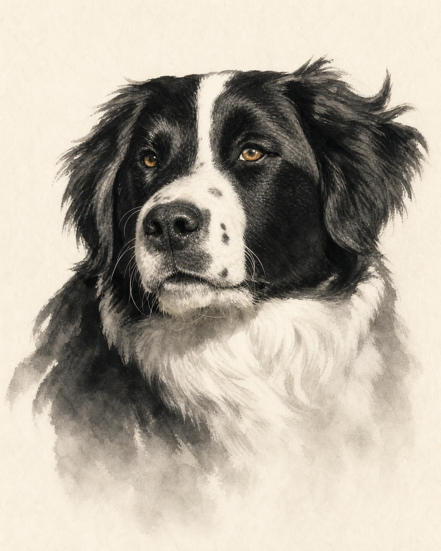 Border collie in Ink Wash — rendered artwork