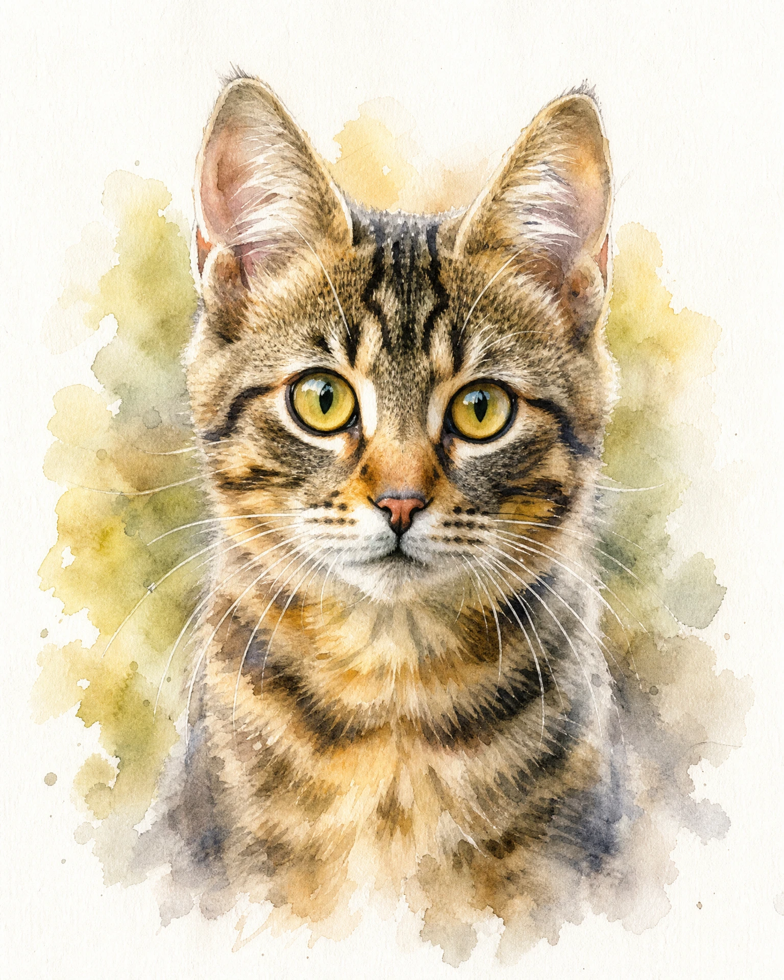 Tabby cat in the garden in Soft Watercolour — rendered artwork