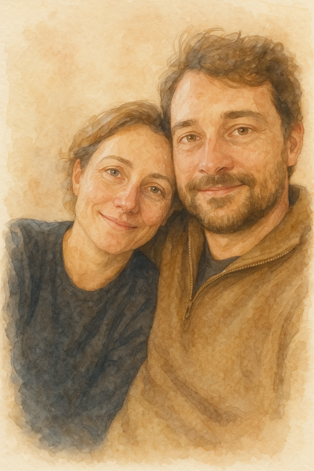Portrait of a couple rendered in Soft Watercolour